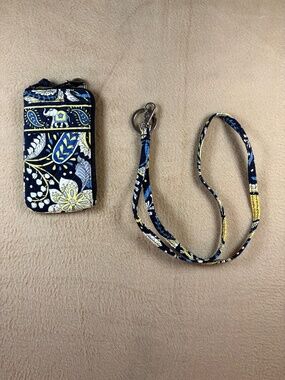 Vera Bradley Retired Ellie Blue Elephant Zip Wallet & Matching Lanyard Set